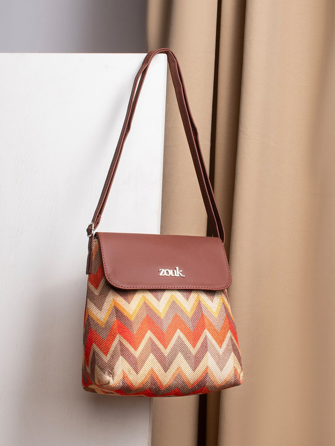 ZOUK Geometric Printed Structured Sling Bag