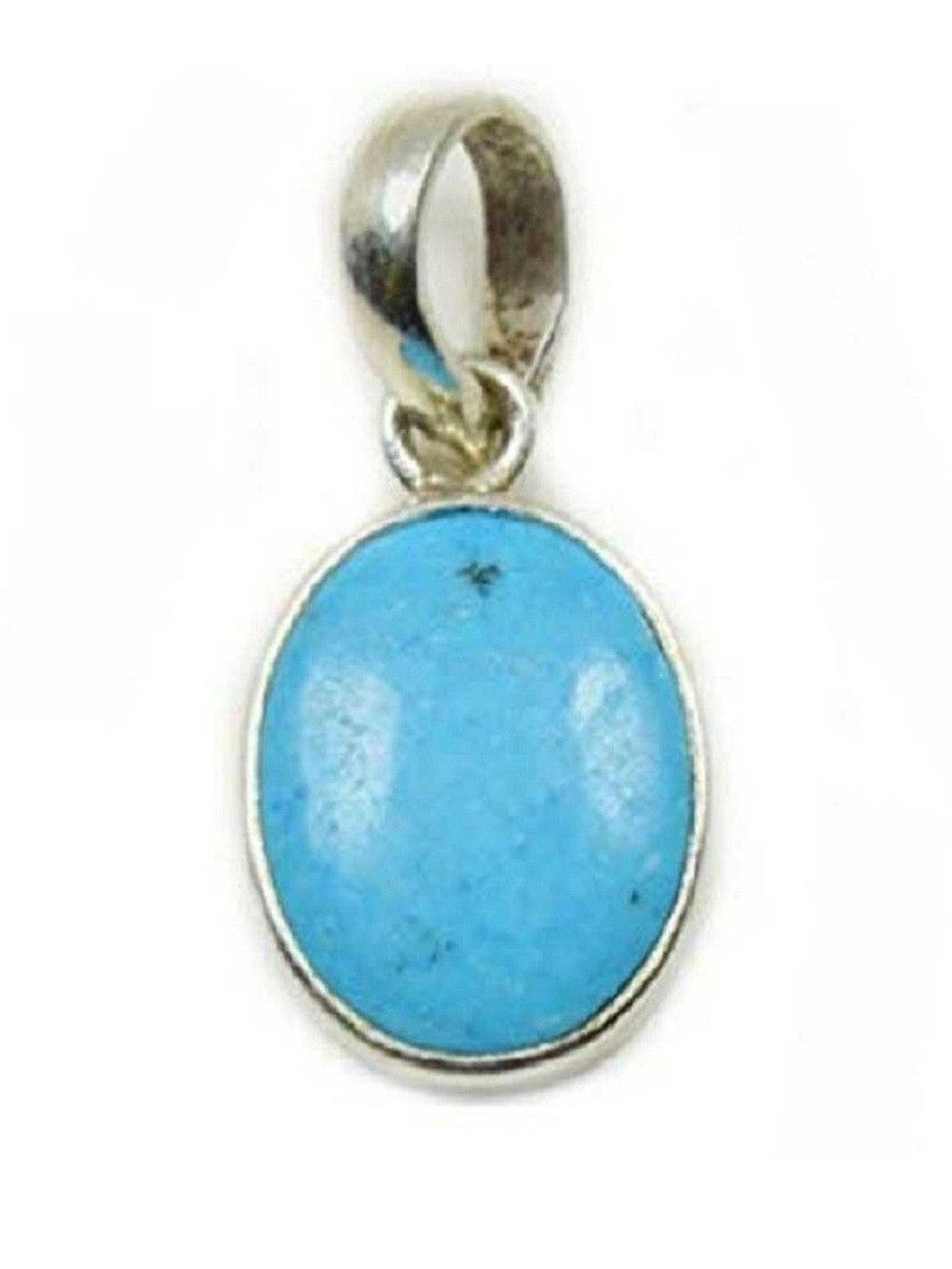 elitemart Unisex Silver-Plated Turquoise Stone Studded Oval Shaped Pendant