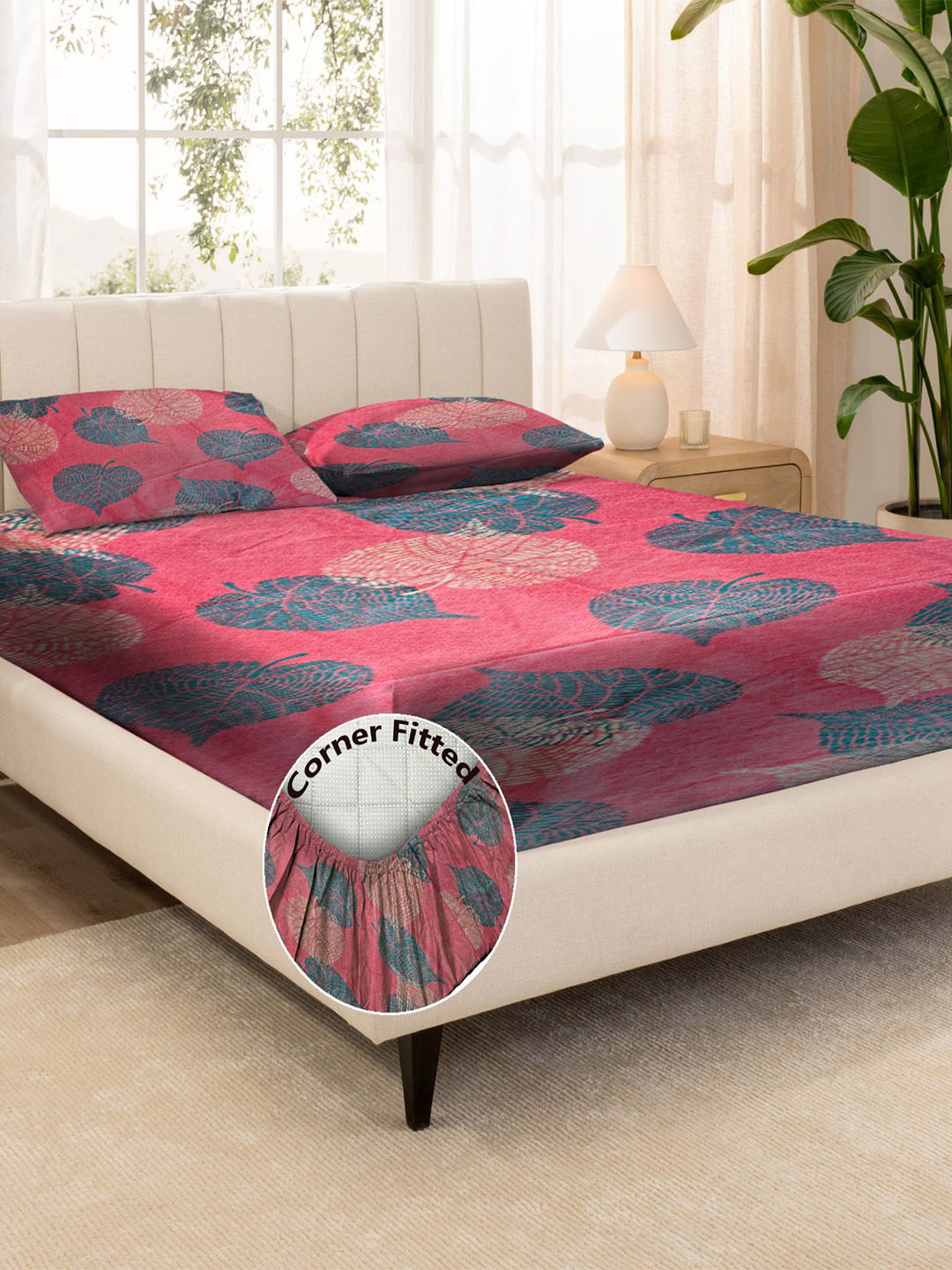 Steve & Anderson Joy Blue Geometric 160 TC Fitted Queen Bedsheet Set-Set-1.82mX1.98mX15cm