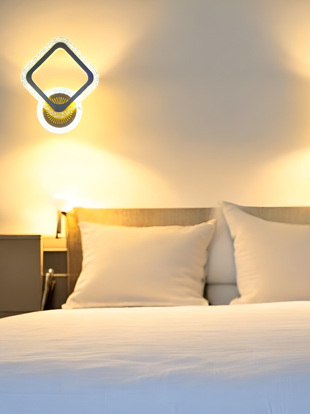 MFD HOME FURNISHING  2 Pcs Gold-Toned Luxurious Solid Square Acrylic Crystal Wall Lamps