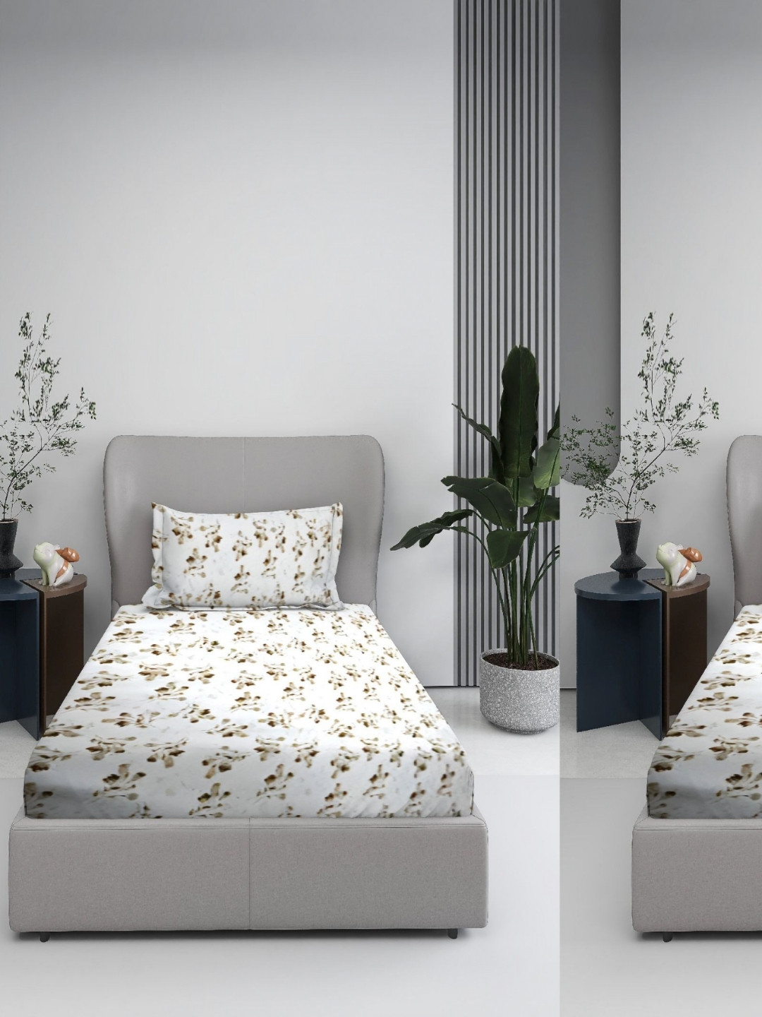 BOMBAY DYEING 2 Pieces White Pure Cotton 180 TC Single Bedsheet Sets 1.58 m  x 2.28 m