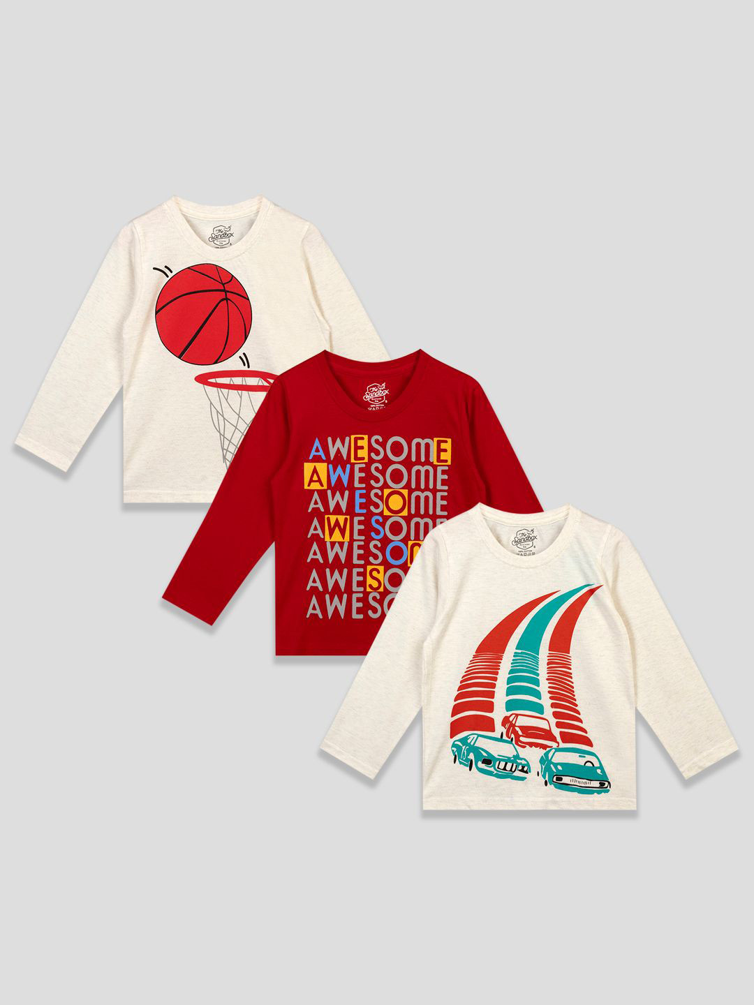 The Sandbox Clothing Co. Boys Pack of 3 Graphic Printed Round Neck Cotton T-shirts