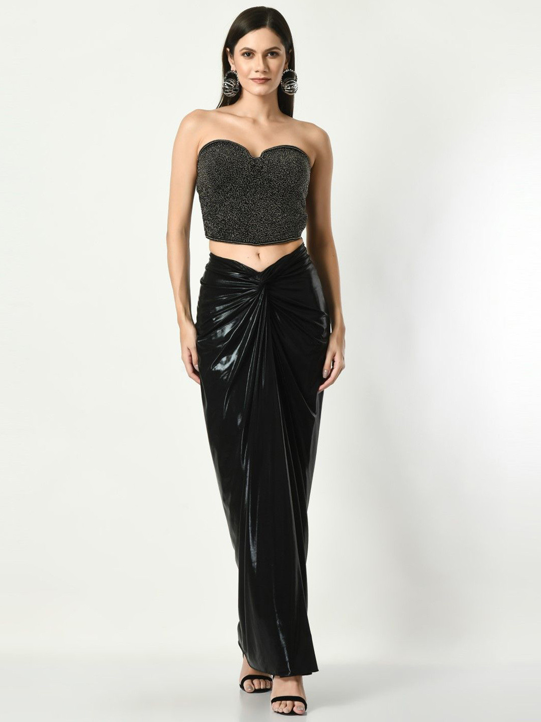 SUNANTA MADAAN Draped Matellic Maxi Skirts