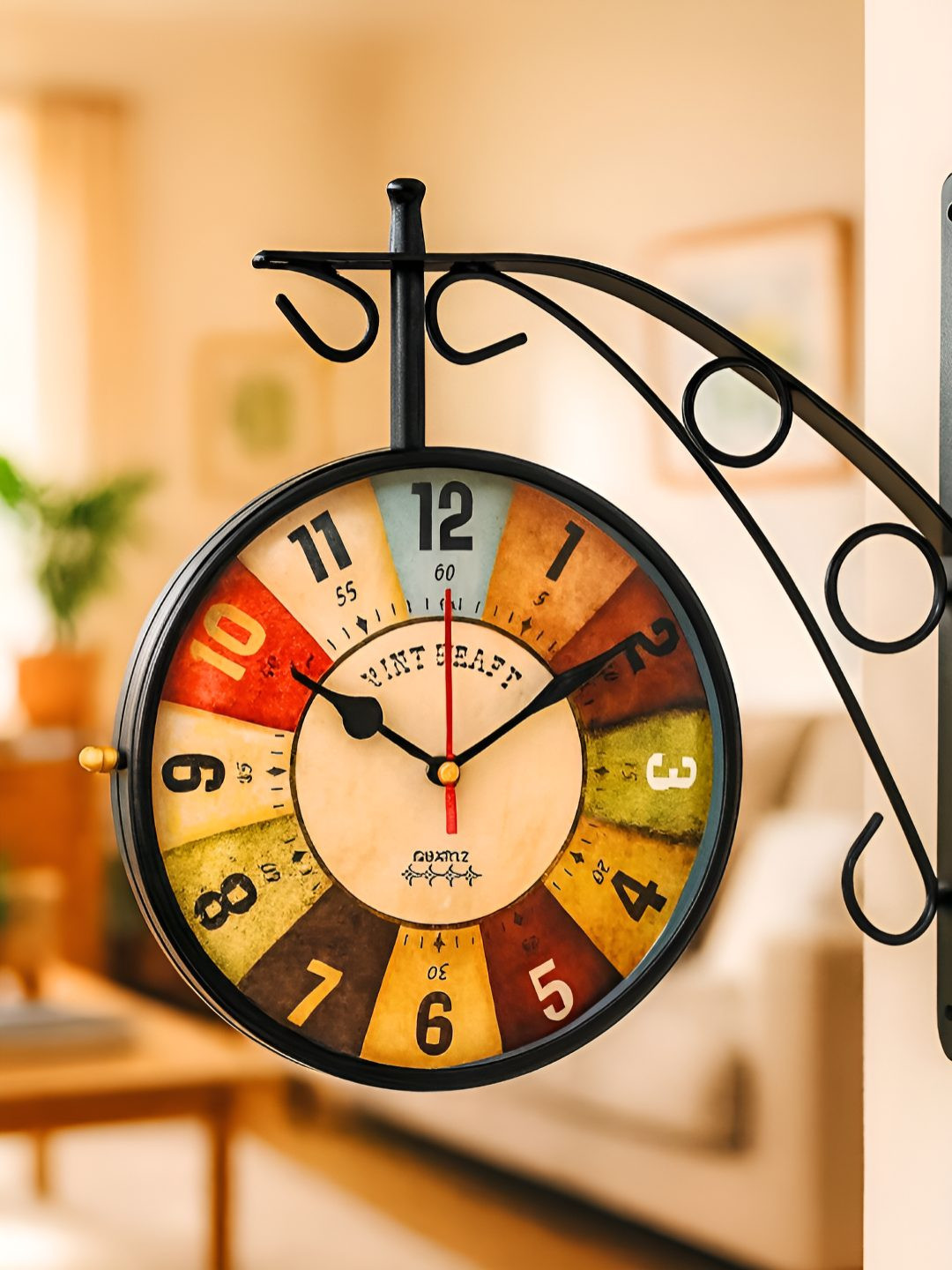 Unravel India Black & Red Printed Vintage Wall Clock