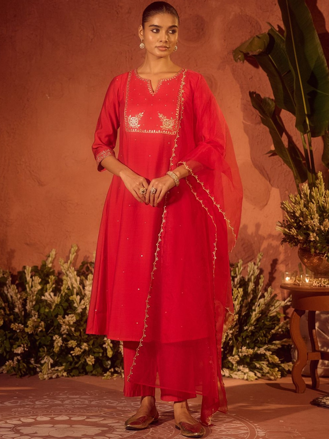 FIORRA Women Ethnic Motifs Embroidered A-Line Kurta with Trousers & Dupatta