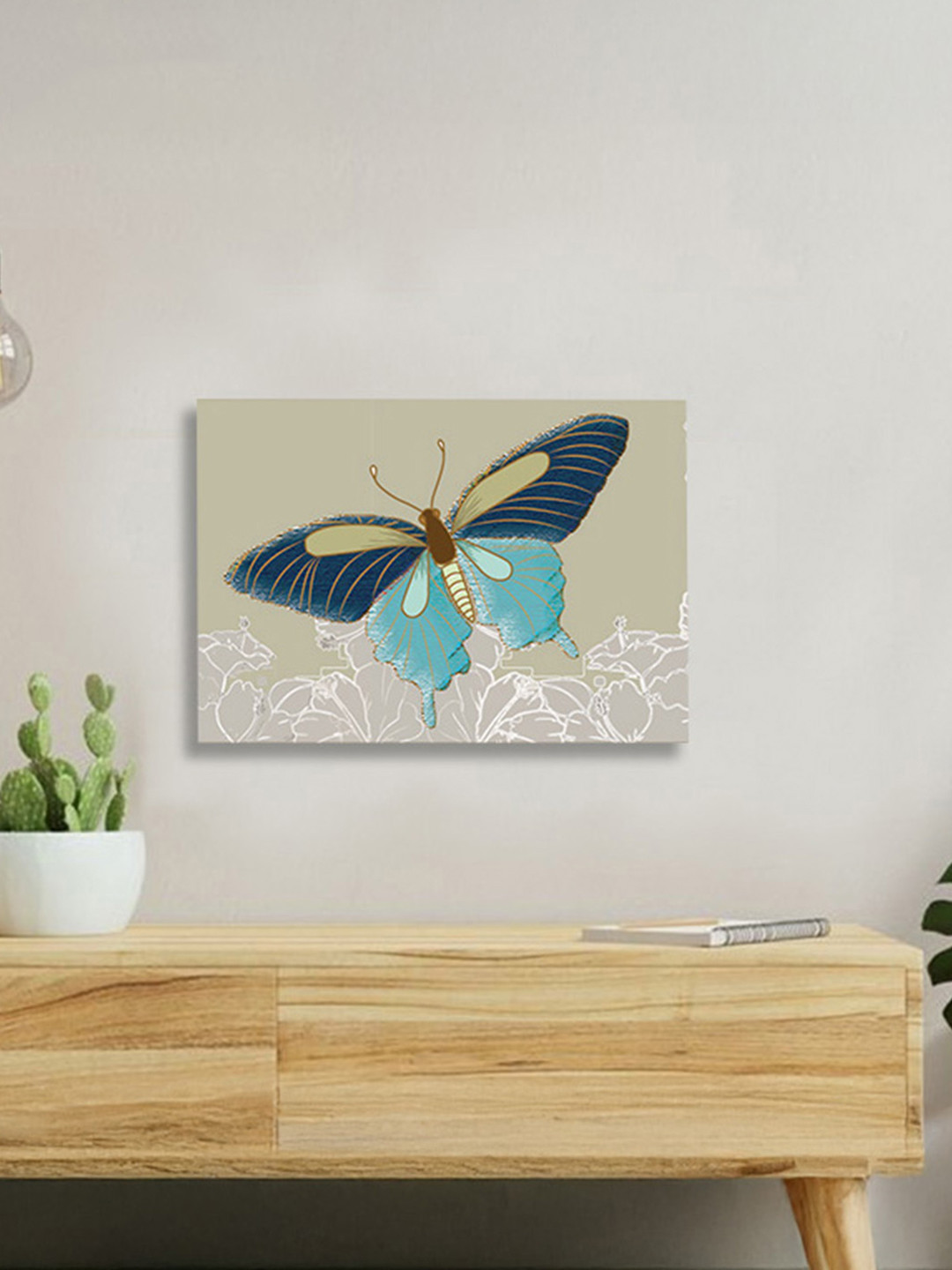 nestroots Beige & Blue Celestial Butterfly Canvas Wall Art