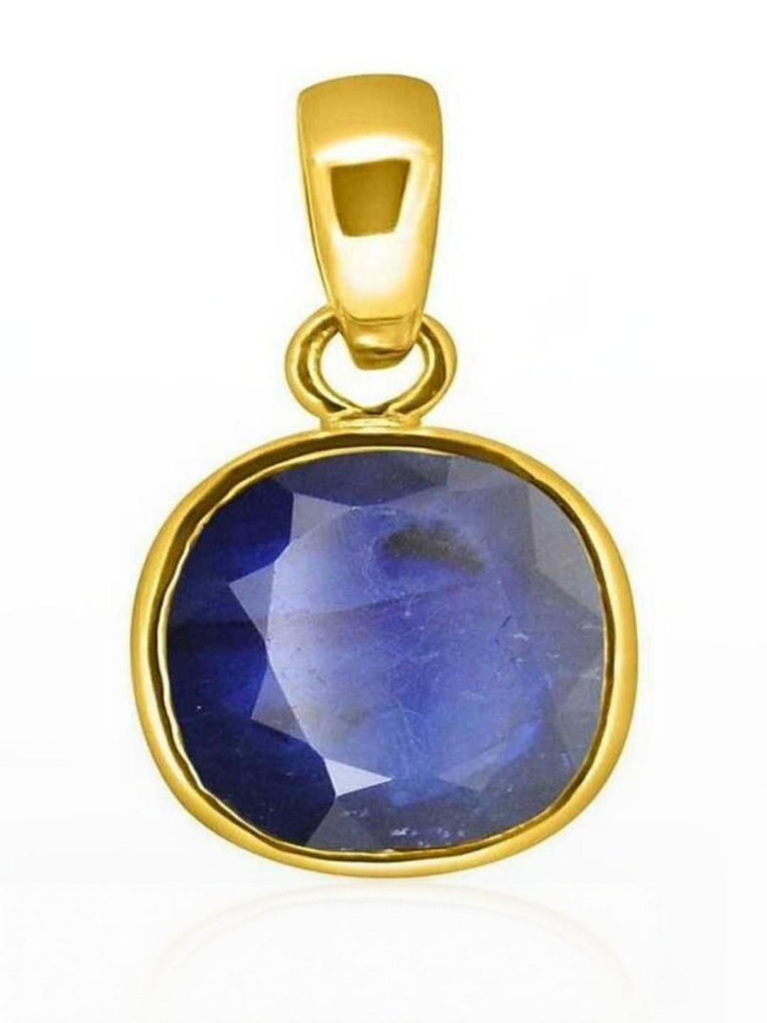 elitemart Unisex Gold-Plated Saphire Stone Studded Oval Shaped Pendant