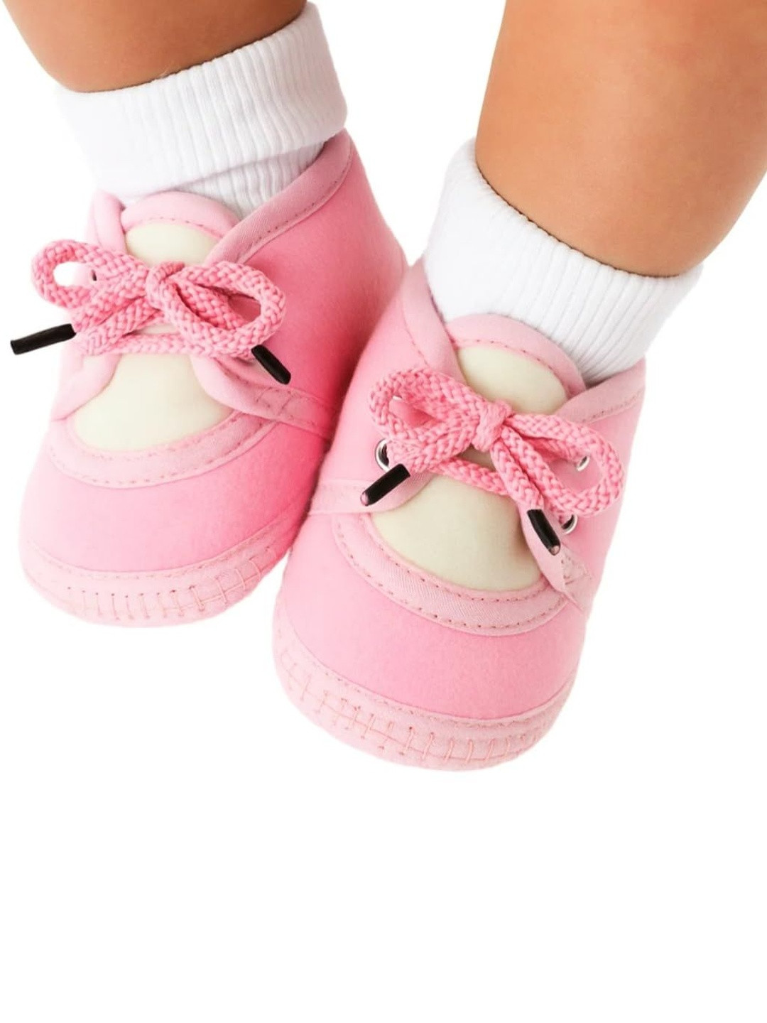 NESKA MODA Girls Pink Solid Cotton Lace Booties