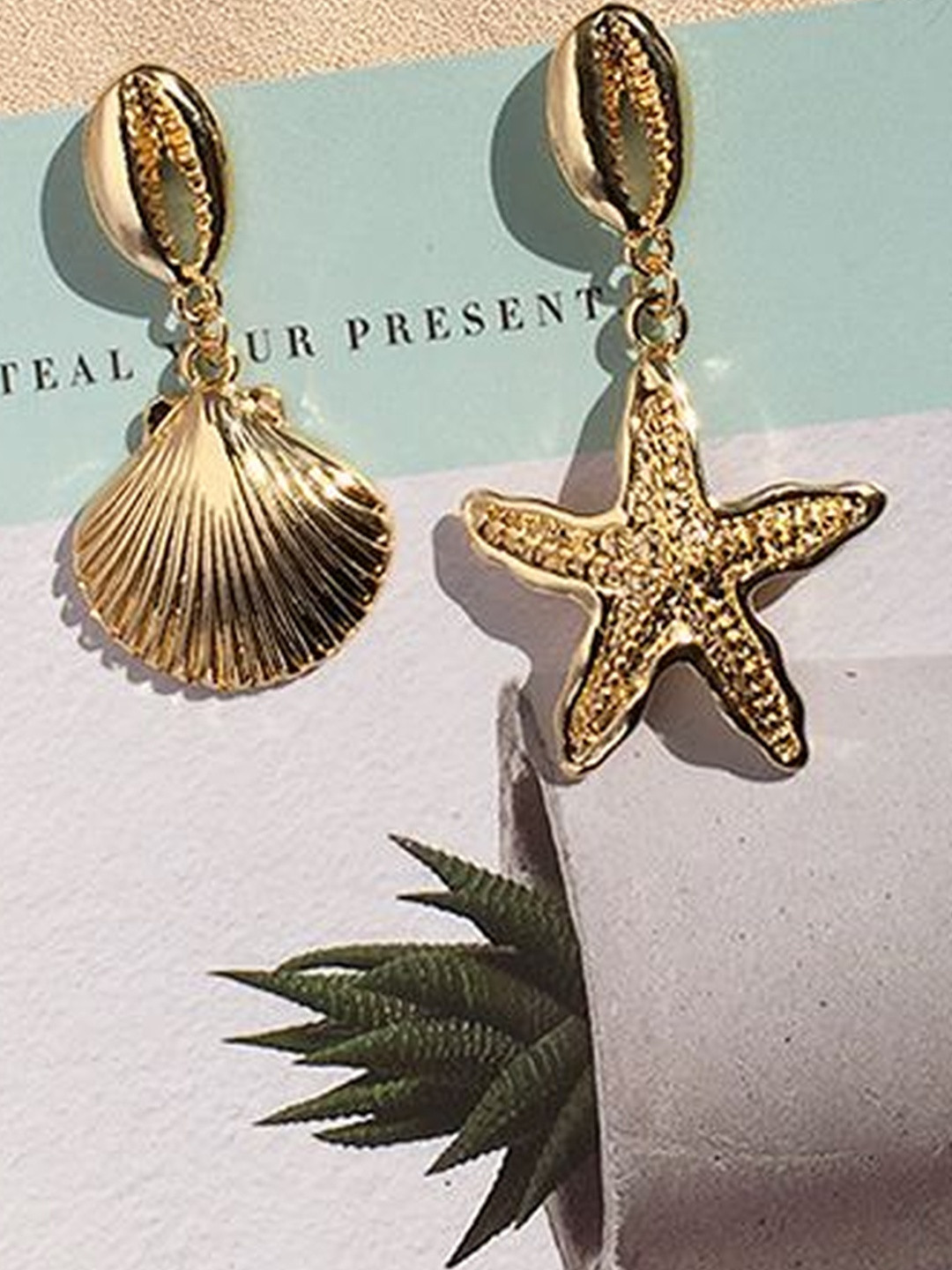 Stoln Mismatch Shell Starfish Shaped Drop Earrings