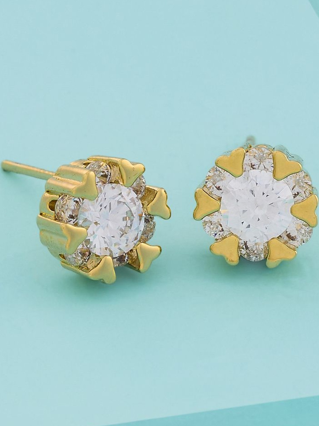 Kushal's Fashion Jewellery Gold-Plated Party Zircon Circular Studs Earrings