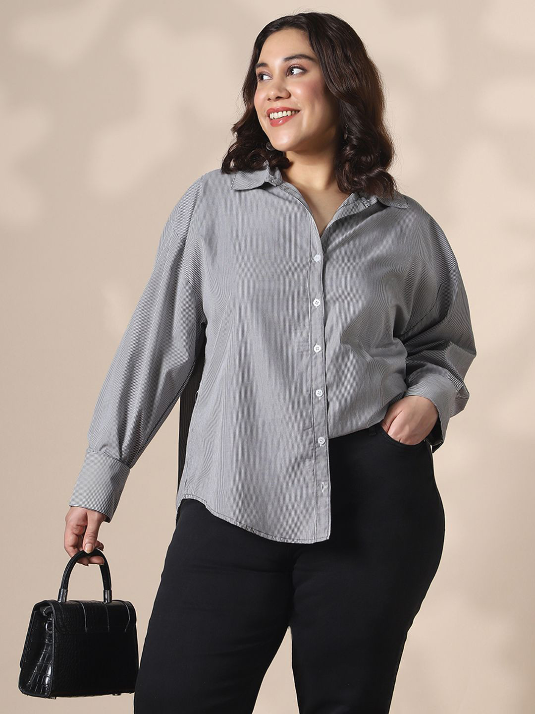 Globus Women Plus Size Pinstripes Striped Cotton Oversized Shirts