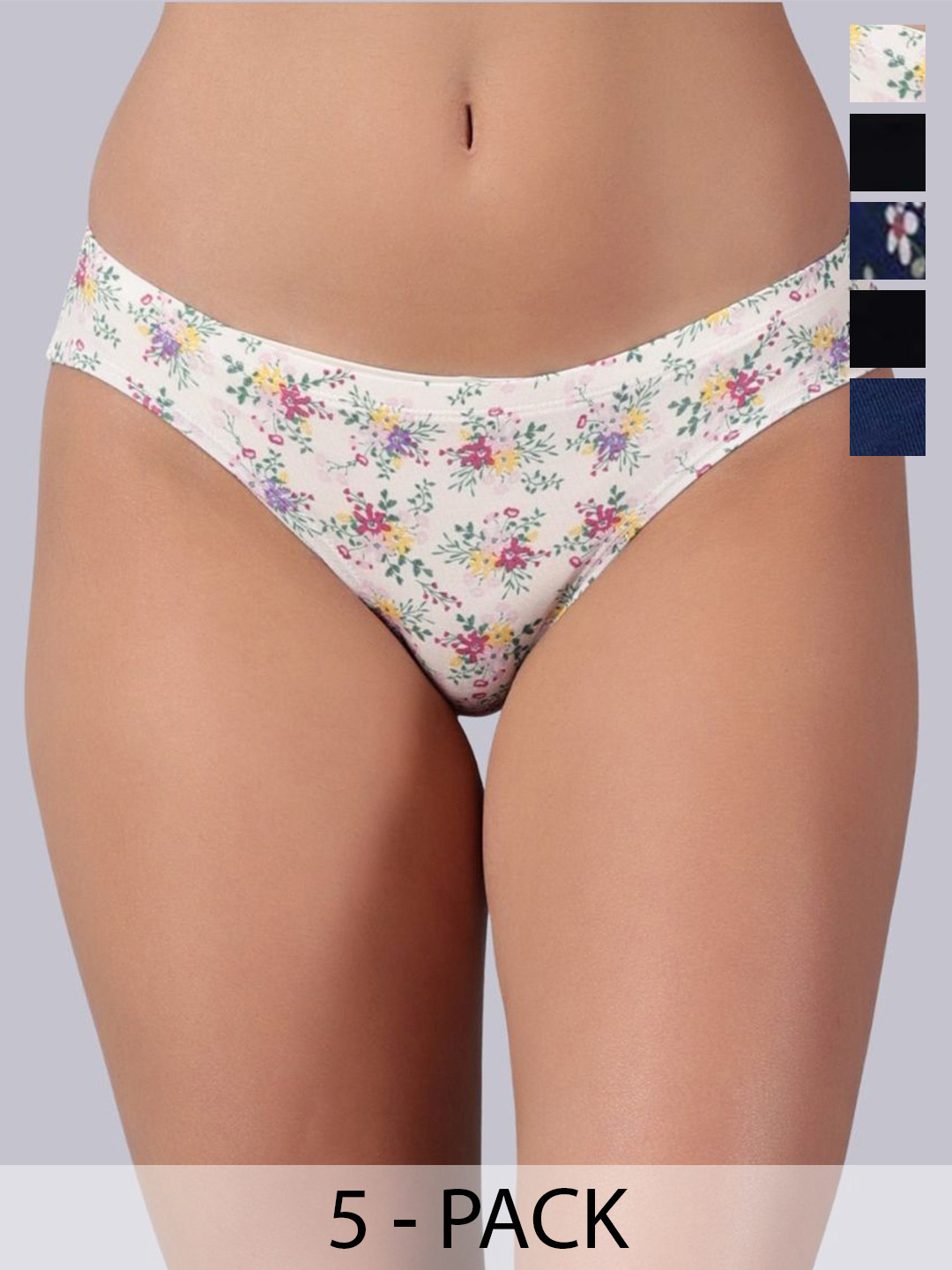 &CIRCUS Women Pack Of 5 Bikini Low-rise Mid Coverage Micro Modal Fabric Briefs