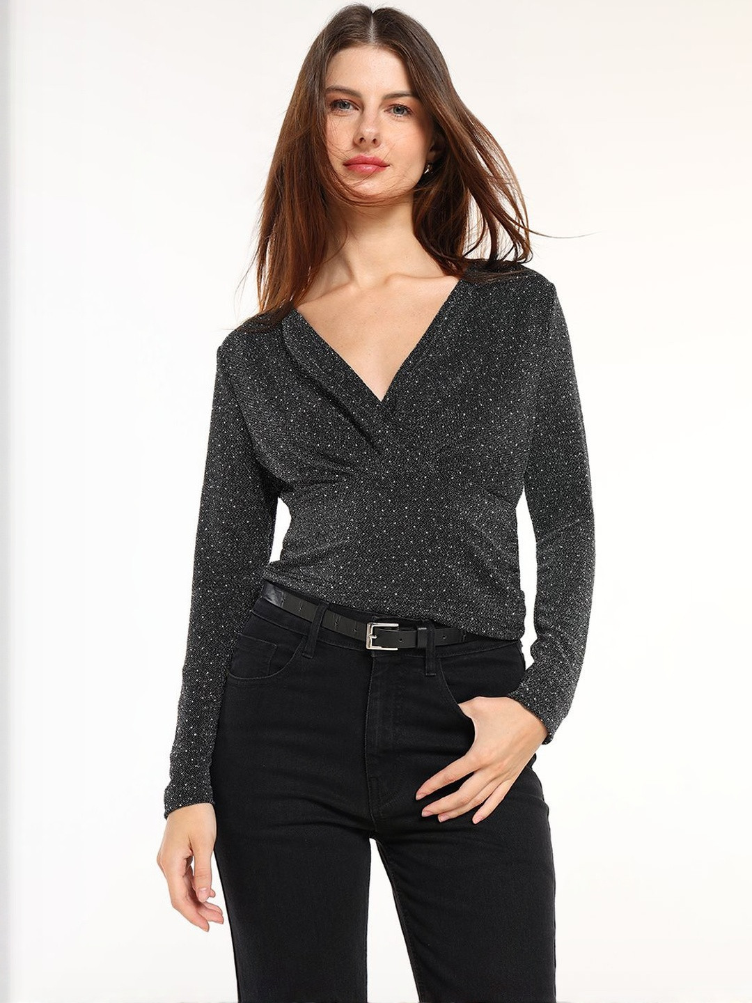 COVER STORY Women Embellished Sheen Wrap Top