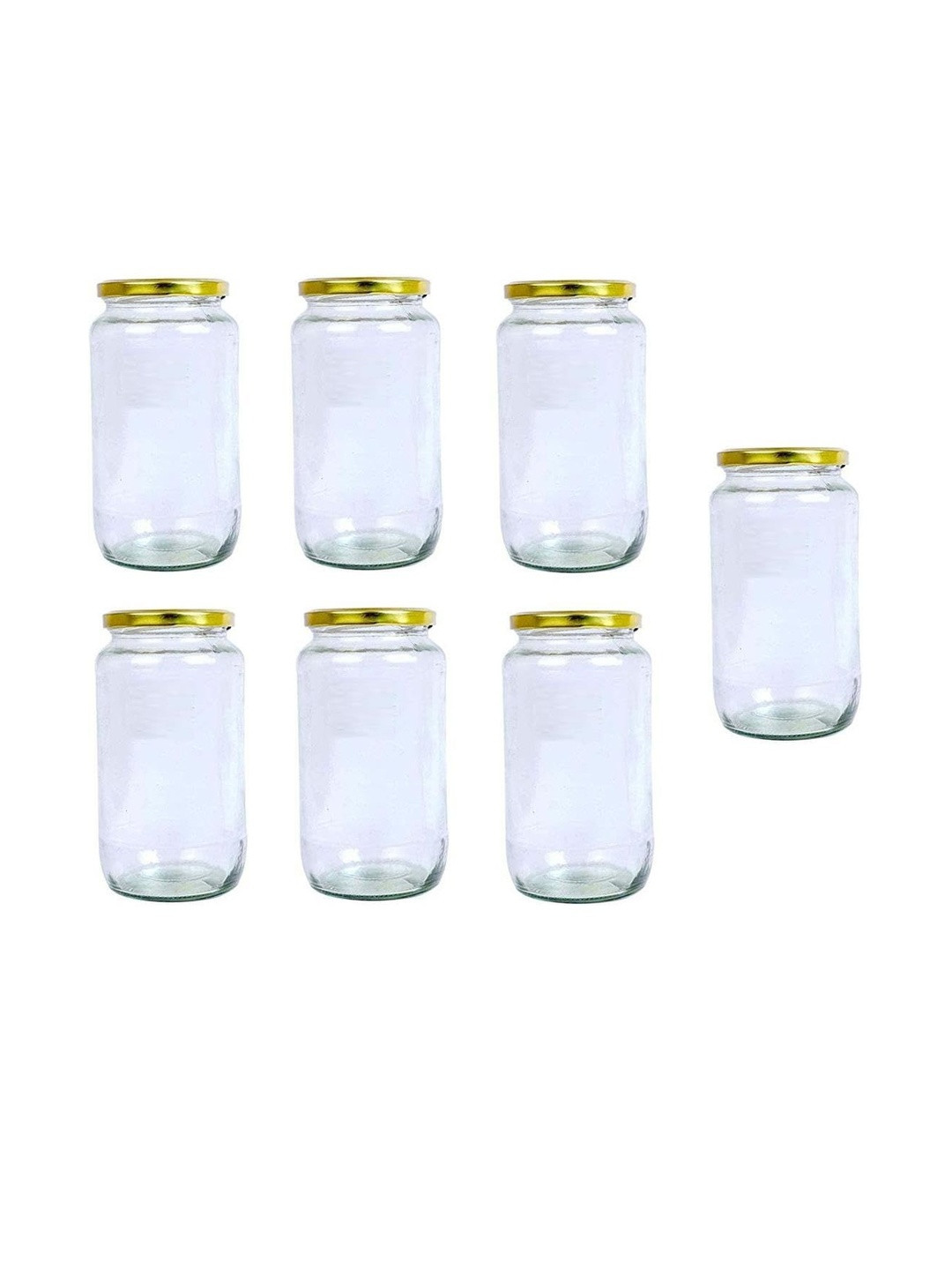 1ST TIME Transparent & Gold Toned 7 Pieces Glass Dishwasher Safe Jar Container 1L each
