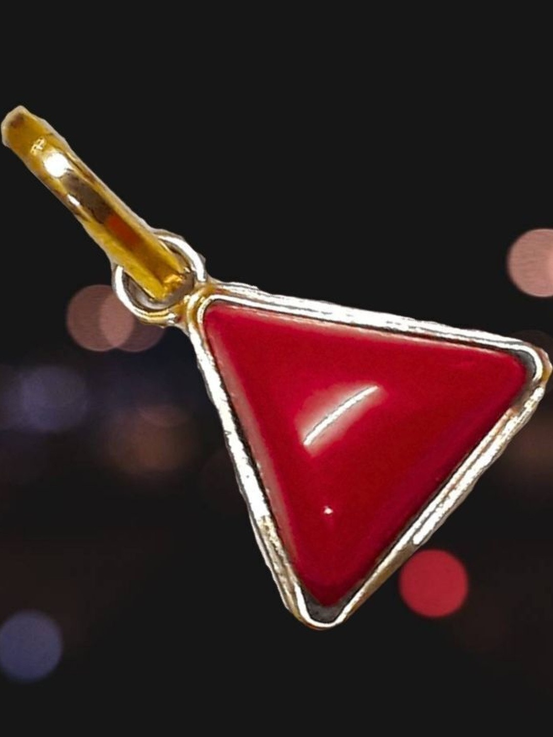 elitemart Unisex Gold-Plated Moonga Gemstone Studded Triangular Shaped Pendant