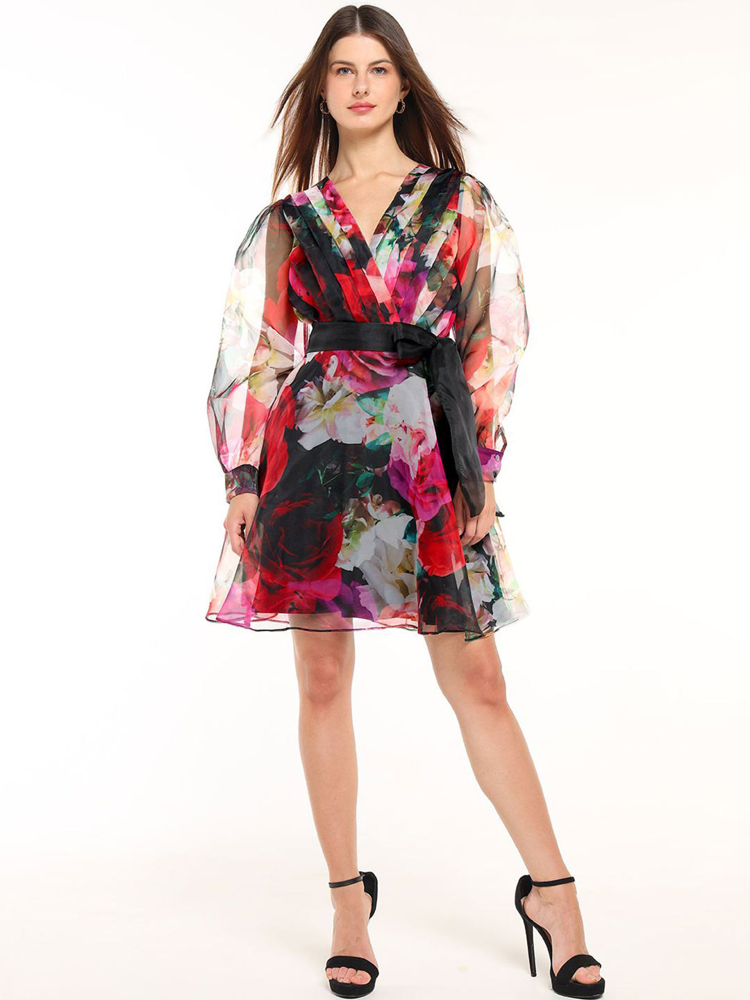 COVER STORY Floral Printed Belted Fit and Flare Mini Dress