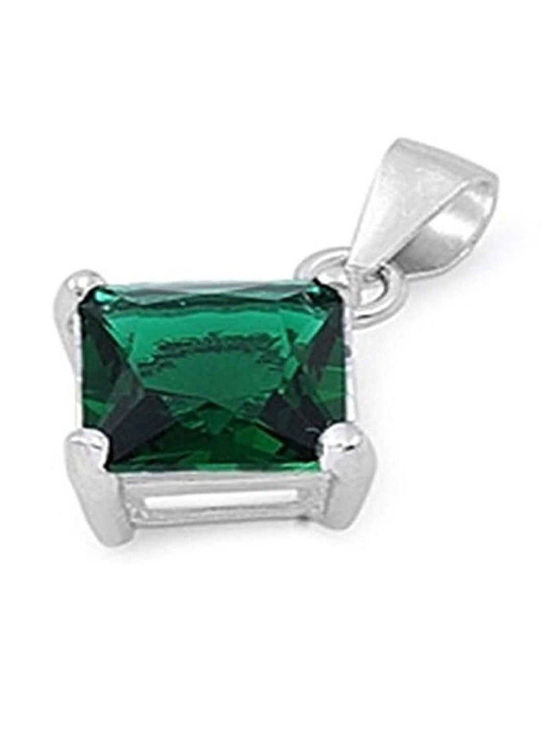 elitemart Silver-Plated Square Shaped Emerald Stone Pendant