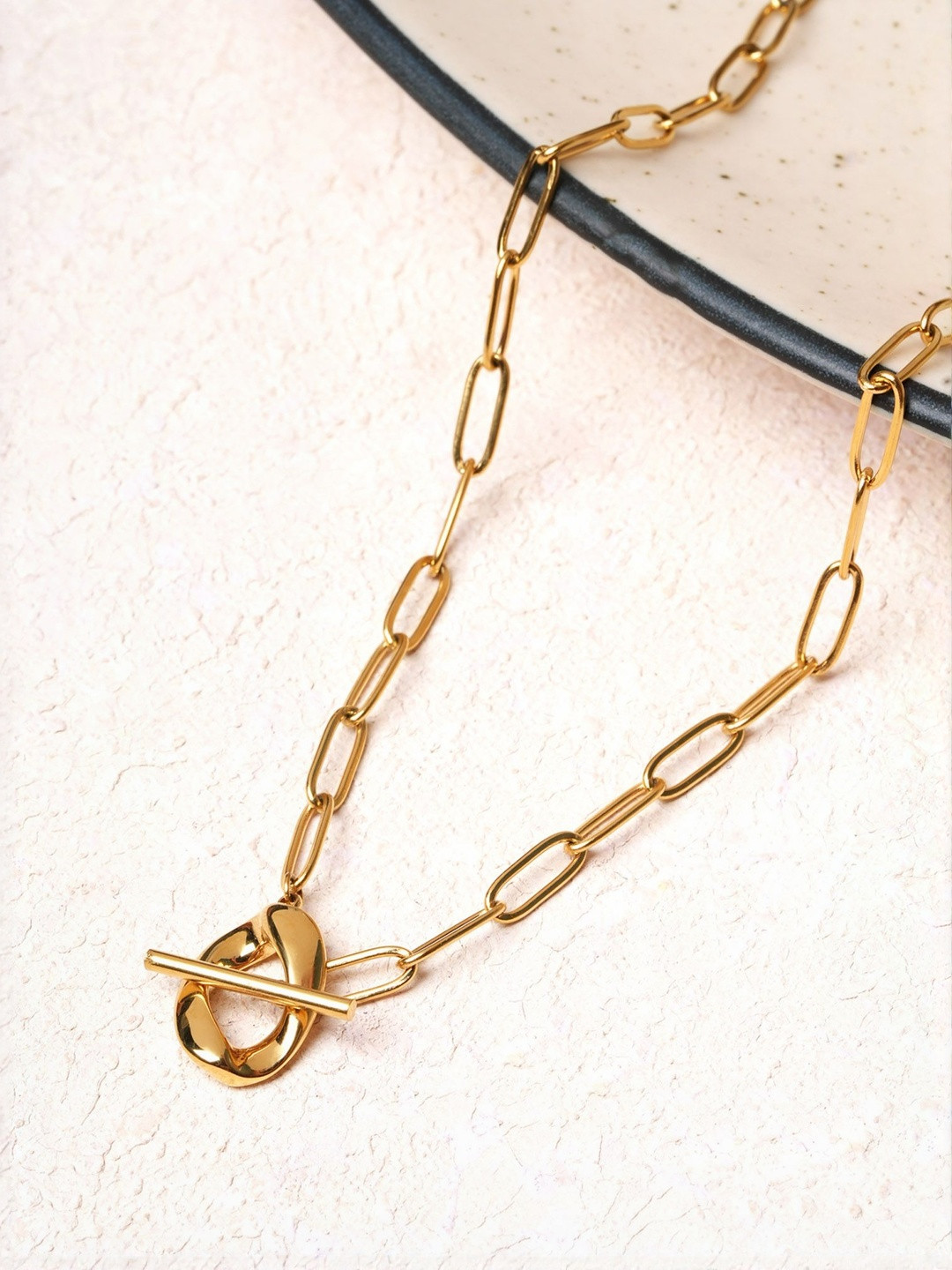 PALMONAS Gold-Plated Waterproof & Anti-Tarnish Lock & Bar Charm Necklace