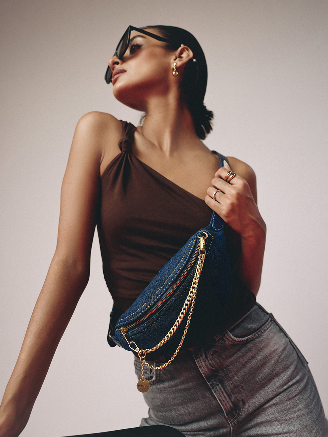 MIRAGGIO Denim Waist Bag With Adjustable Sling