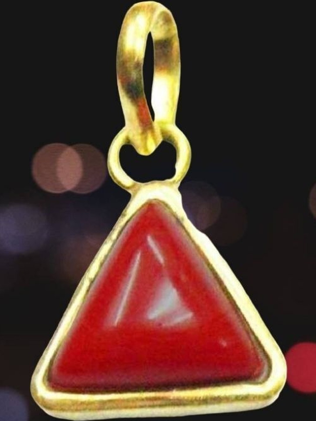 elitemart Unisex Gold-Plated Coral Stones Studded Triangular Shaped Pendant