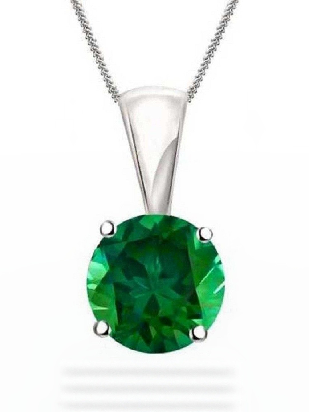 elitemart Silver-Plated Oval Emerald Stone Pendant
