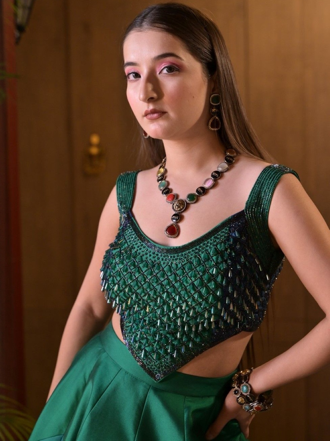 SWAN JEWELS Silver-Plated Artificial Stones Studded Statement Necklace