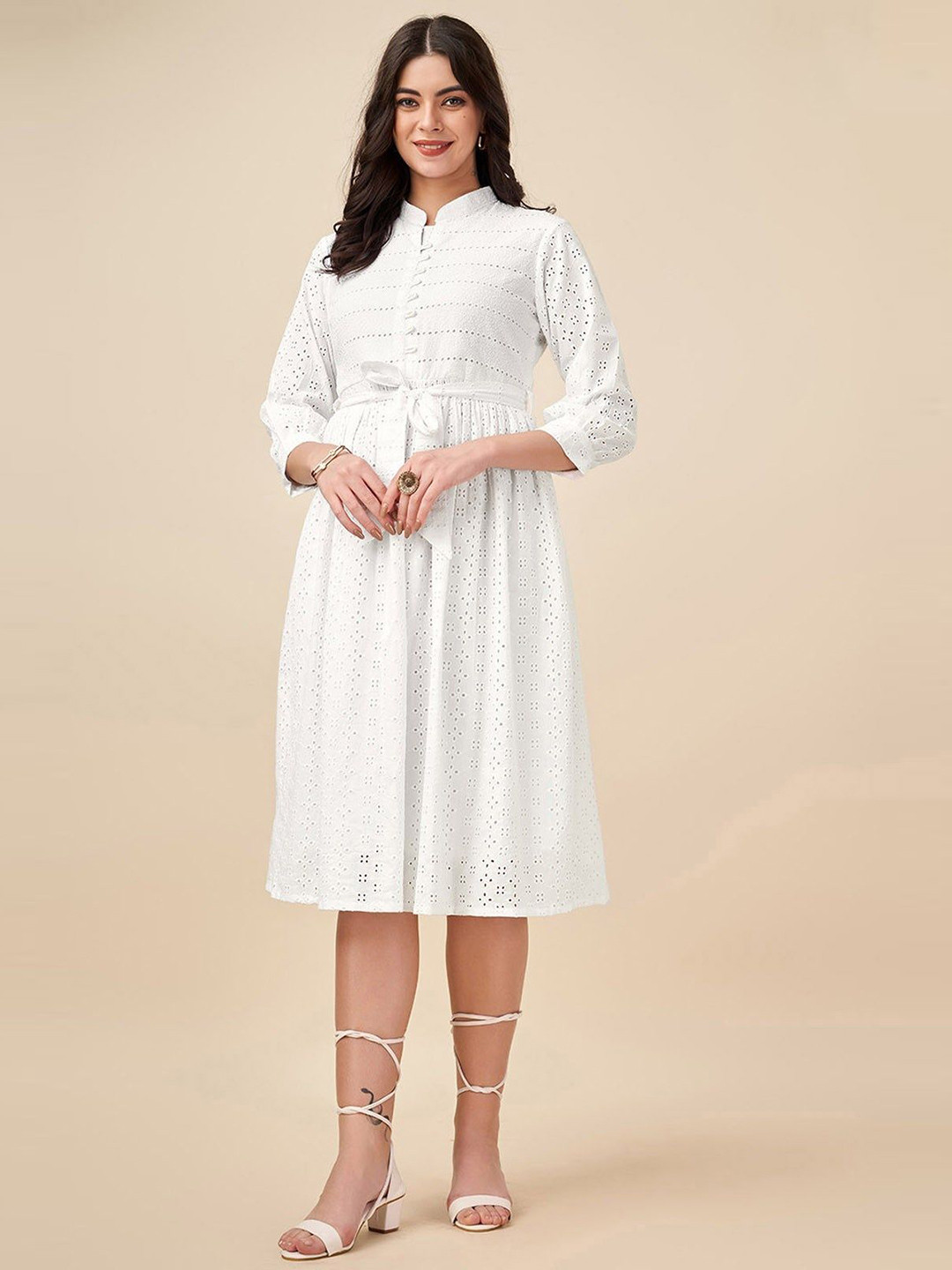 DAATAR Women Self Design Embroidered Fit & Flare Dress