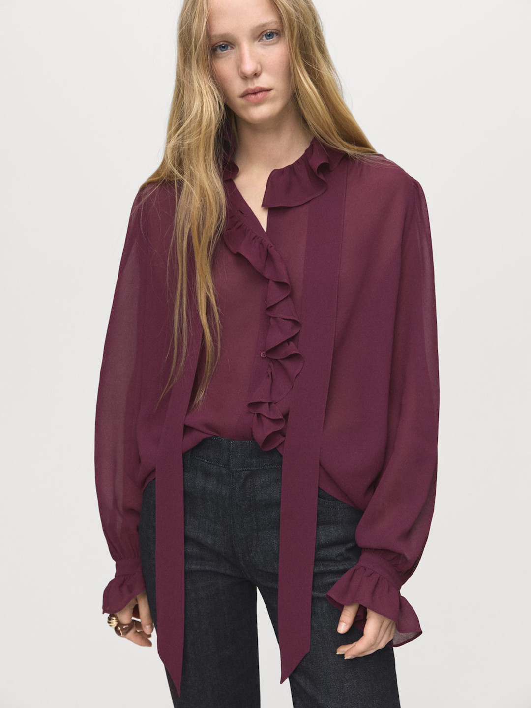 MANGO Ruffled Detailed Casual Shirt