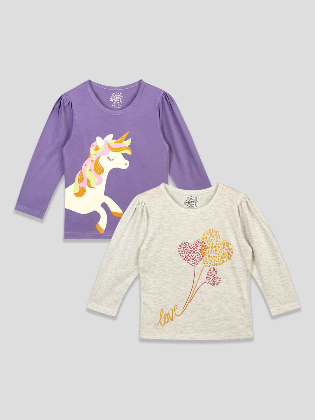 The Sandbox Clothing Co. Pack Of 2 Girls Graphic Printed Cotton T-shirts
