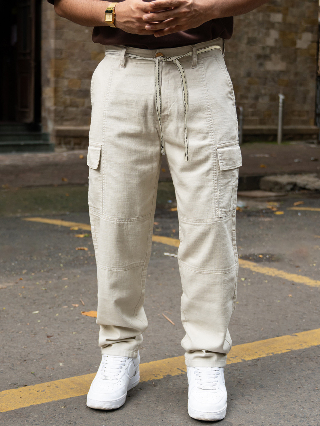 Powerlook Men Light Beige Cotton Cargo Pant