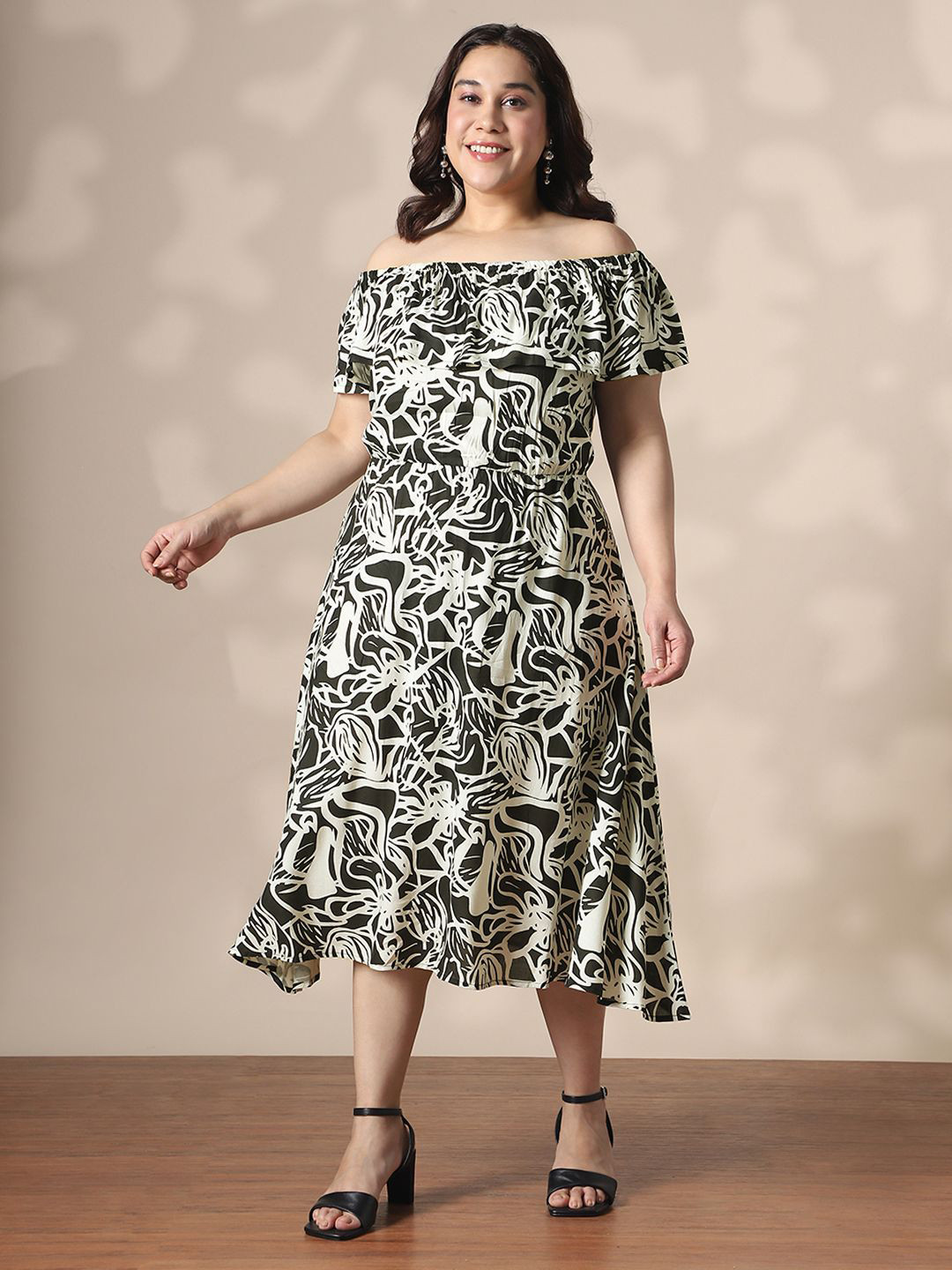 Globus Print Off-Shoulder Fit & Flare Midi Dress