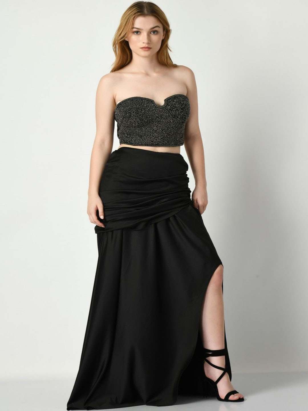 SUNANTA MADAAN Draped Detail Satin Maxi Skirt