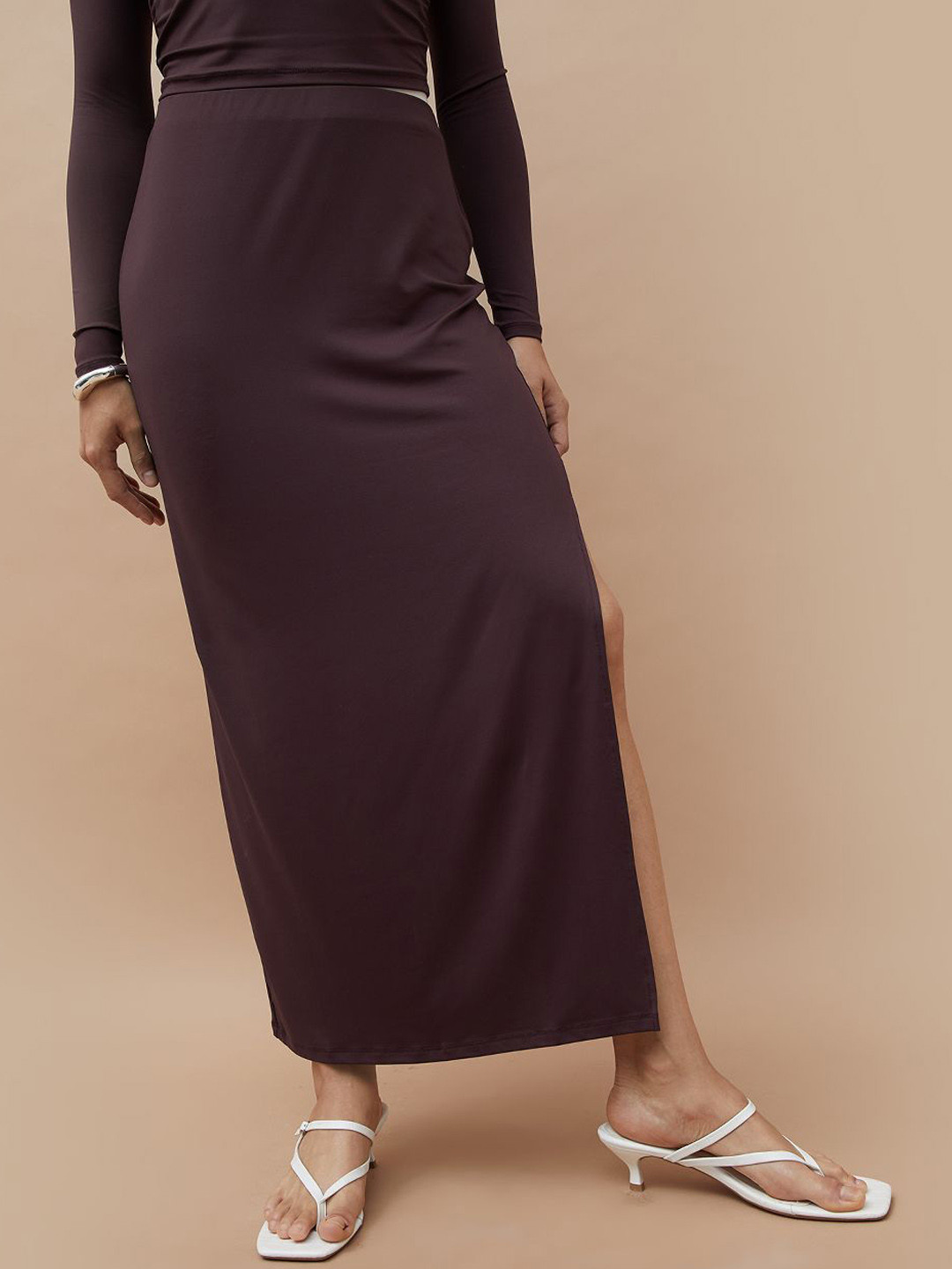Ginger by Lifestyle Side Slit Pencil Maxi Skirt