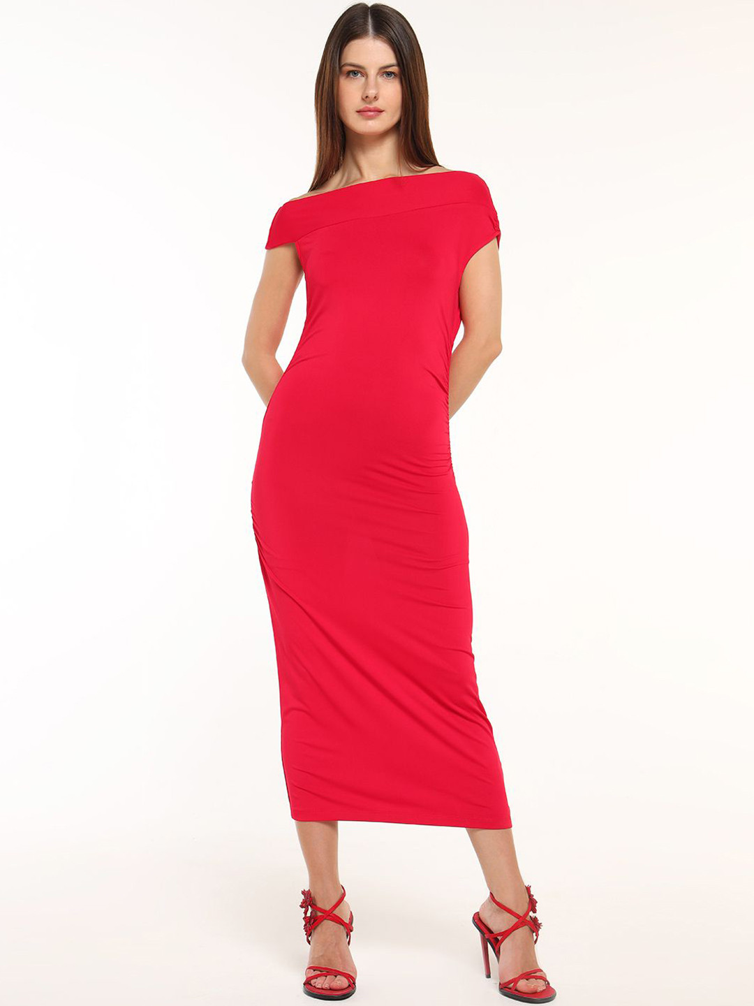 COVER STORY Women's Solid Off-Shoulder Bodycon Midi Dress