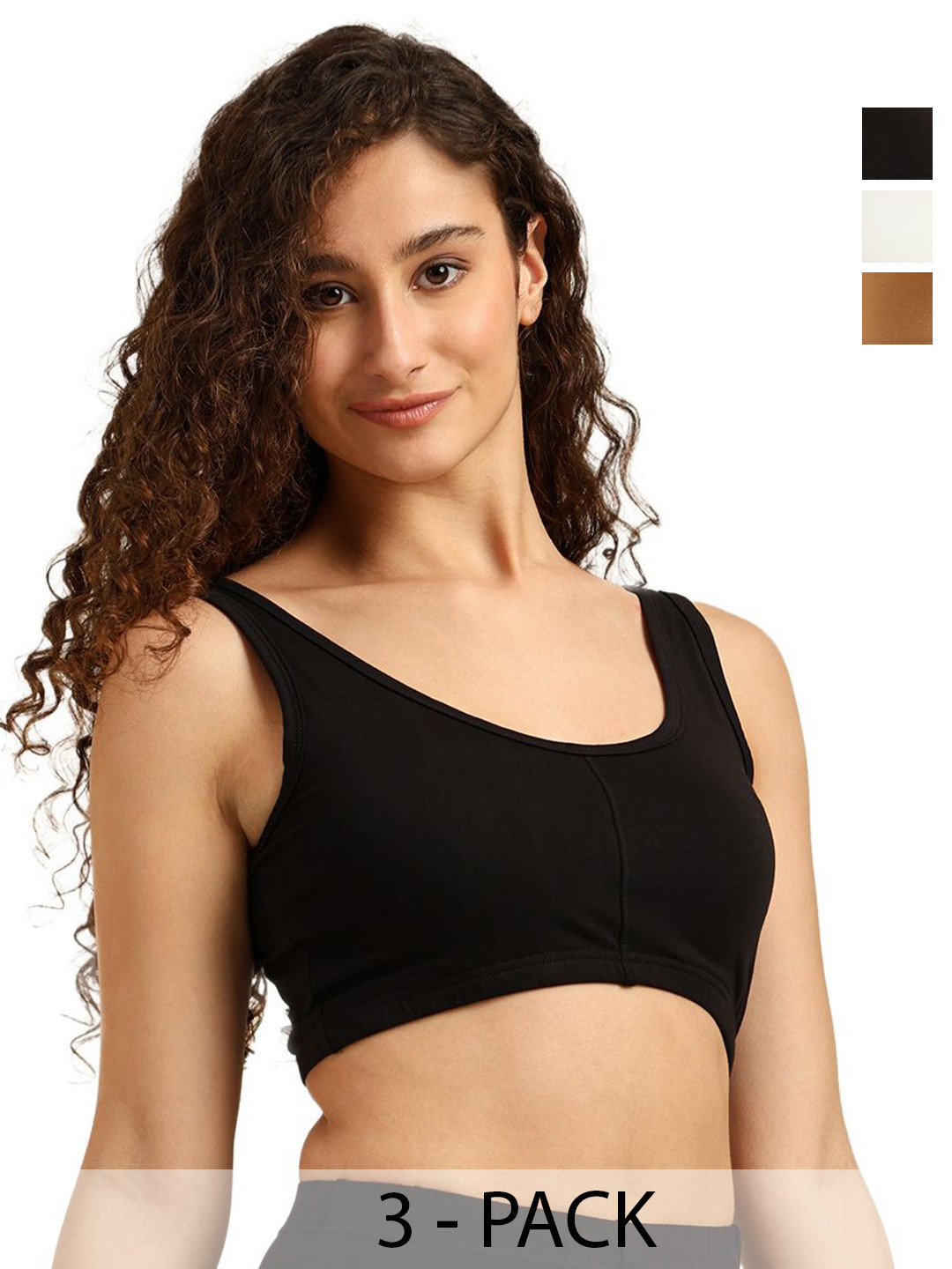 Outflits Pack of 3 Solid Full Coverage Non Wired Non Padded Workout Bra