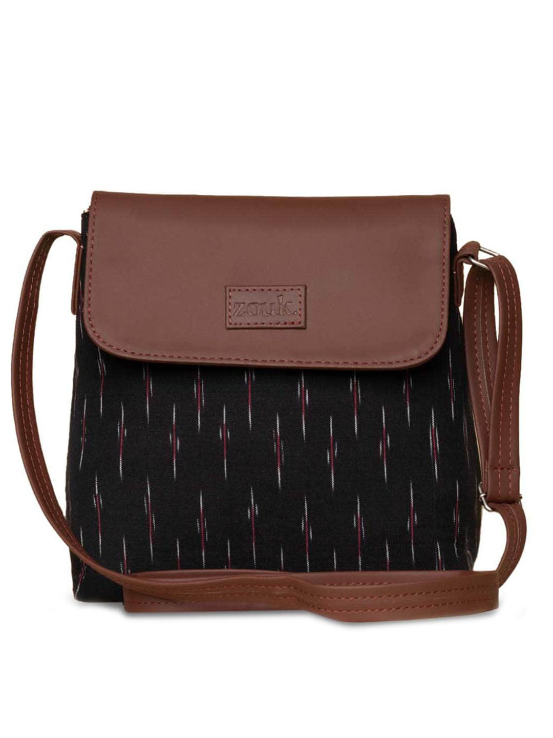 ZOUK Geometric Printed Structured Jute Sling Bag