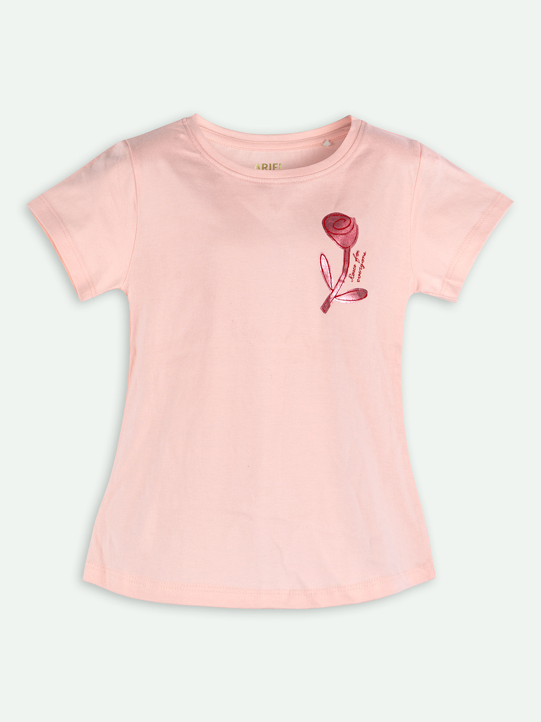 ariel Girls Floral Printed Round Neck Pure Cotton T-shirt