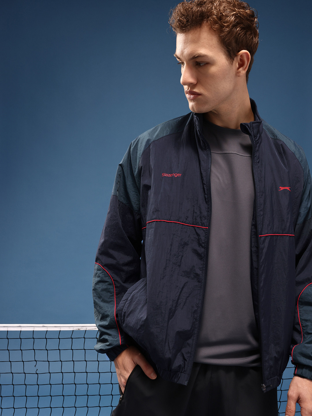 Slazenger Mock Collar Sporty Jacket With Piping Detail