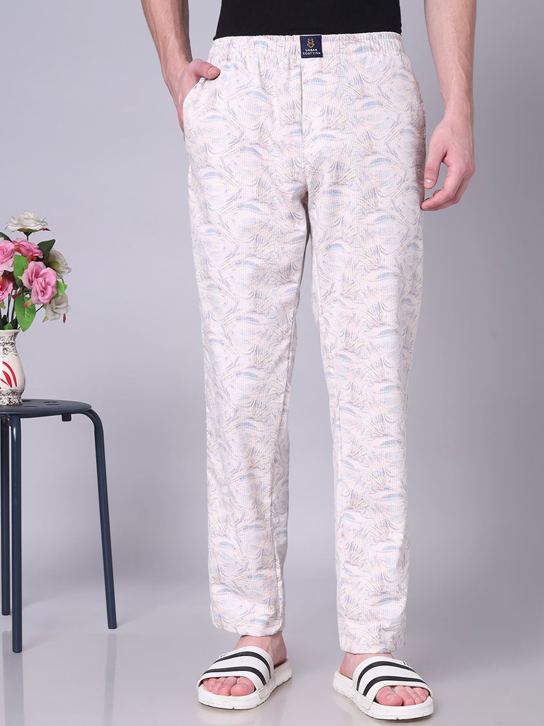 URBAN SCOTTISH Men Printed Pure Cotton Straight Lounge Pants