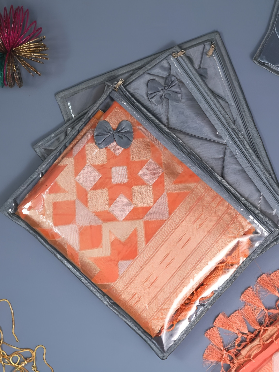 DECOM INDUSTRIES Set Of 3 Grey Wardrope Saree Covers