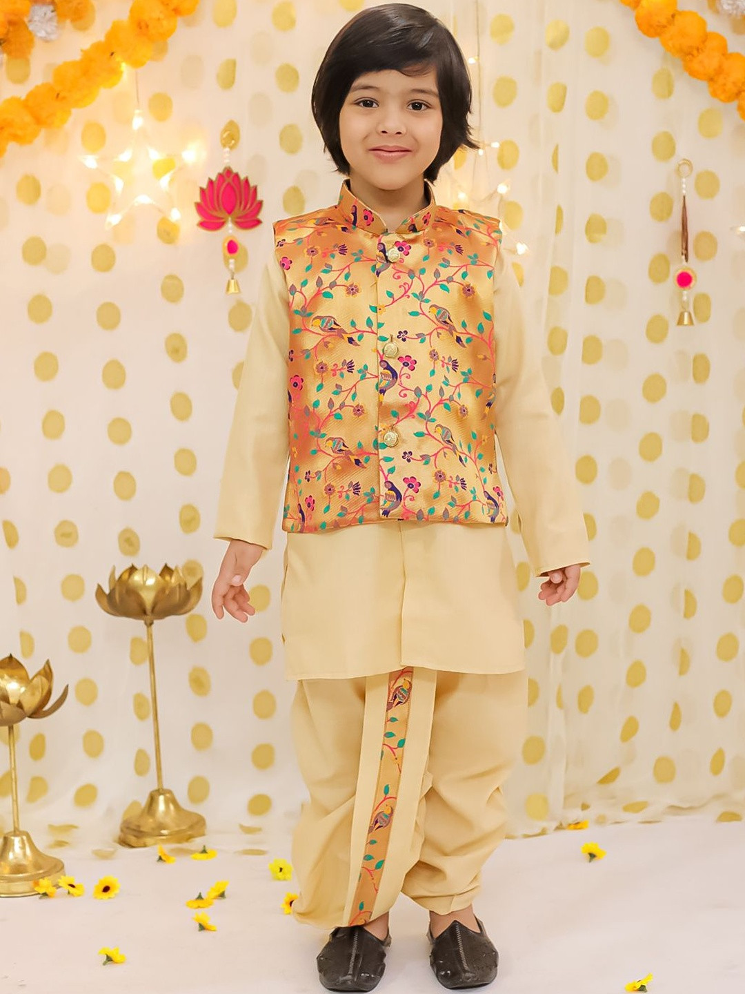 BownBee Boys Kurta With Dhoti Pants And Jacket