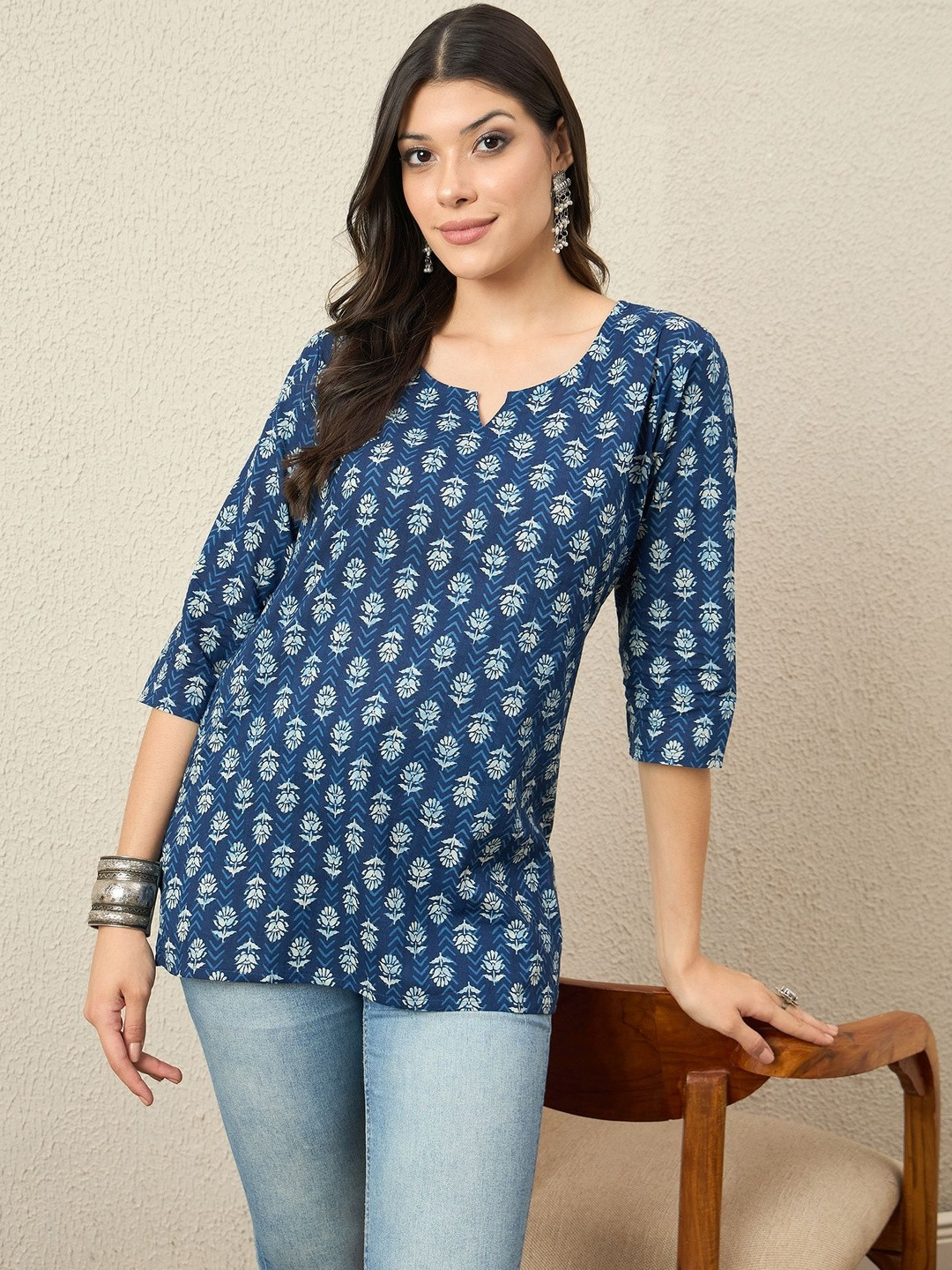 VANSIRI Women Ethnic Print Cotton Top