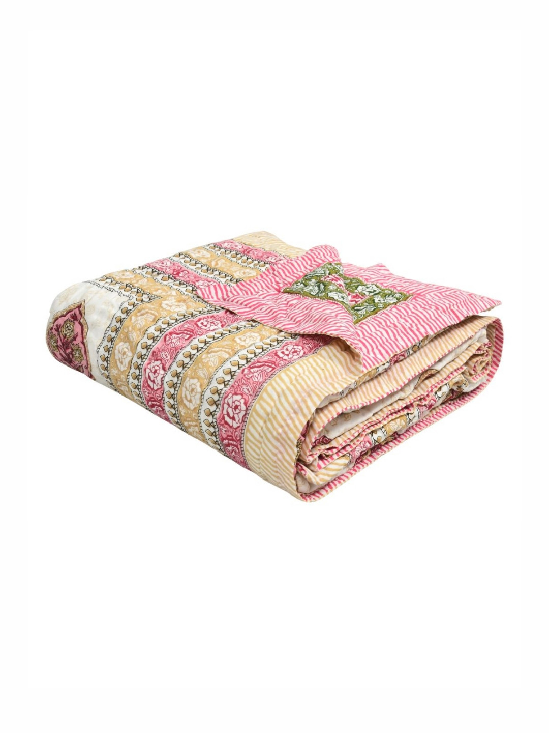 BLOCKS OF INDIA Pink & Cream-Coloured Ethnic Motifs Printed Mild Winter 350 GSM Quilt