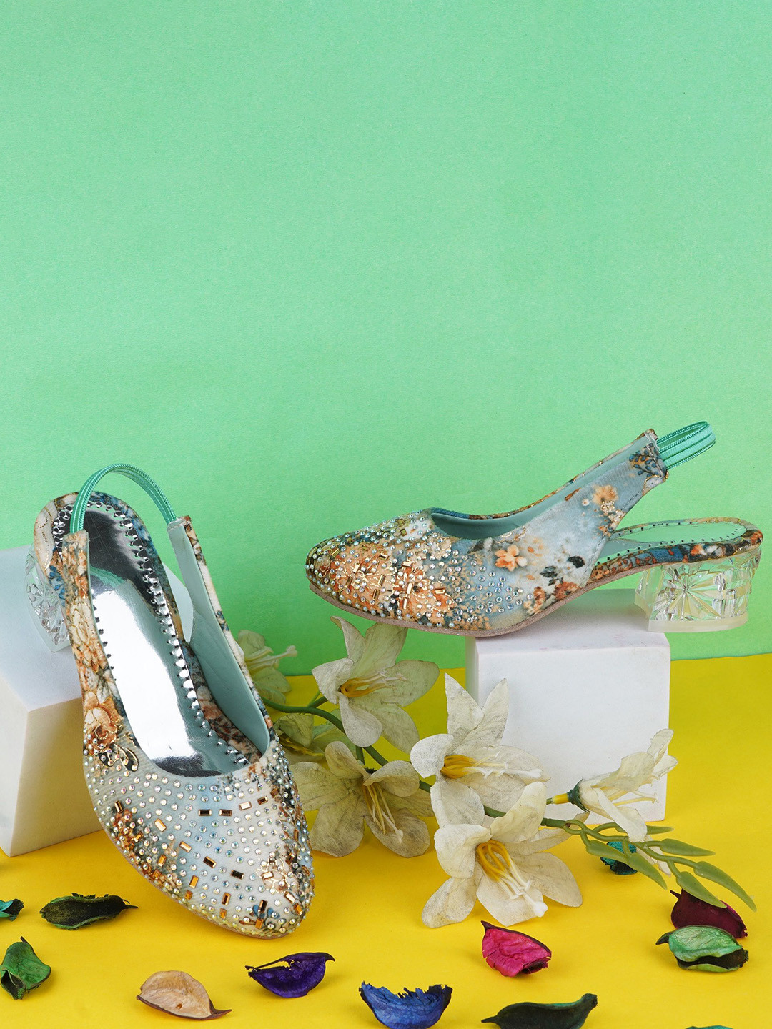 BAESD Girls Flower Printed Block Mules Heel