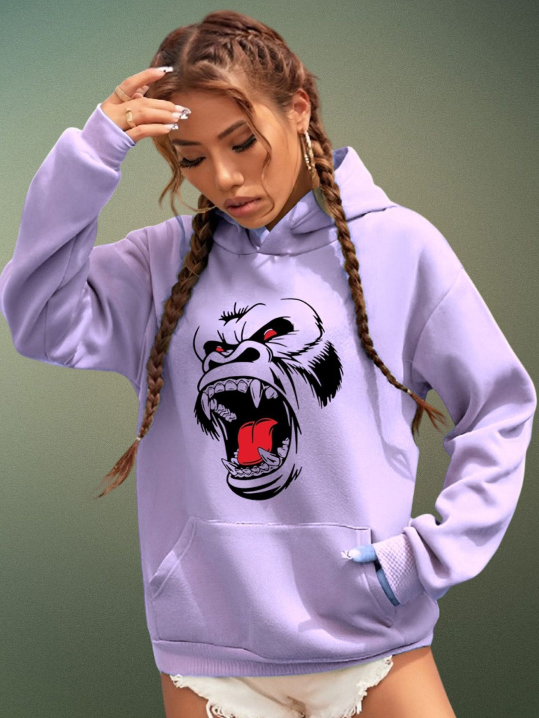 Parona Women Animal Graphic Printed Hooded Sweatshirt