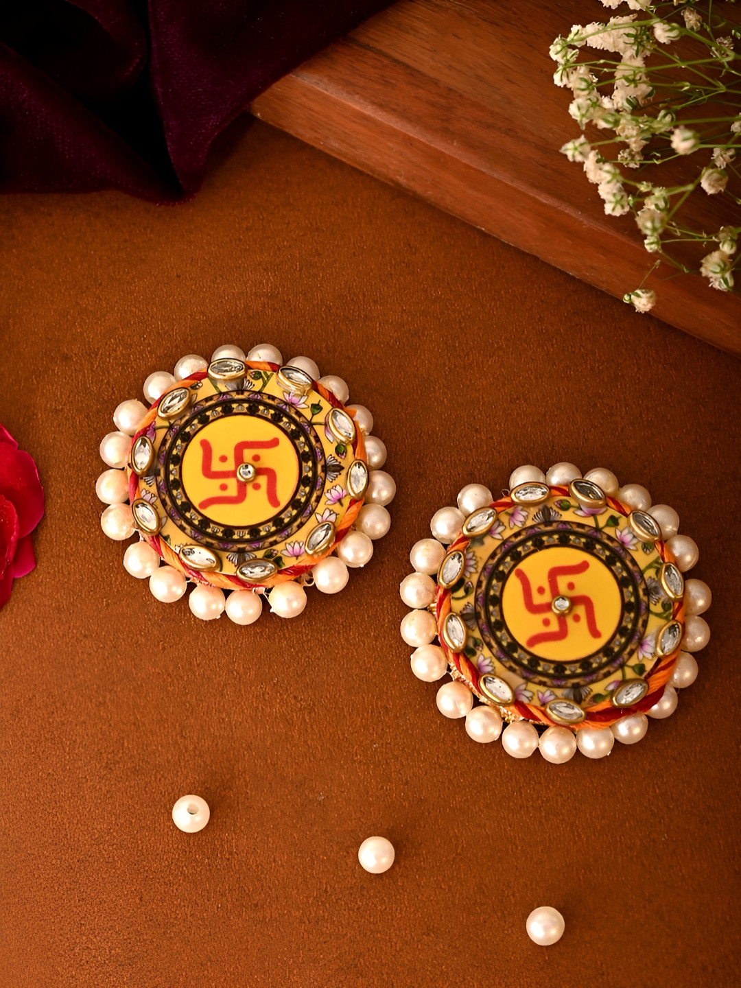 Aapno Rajasthan 2 Pieces Red & Yellow Swastik Wall Accents Festive Decor