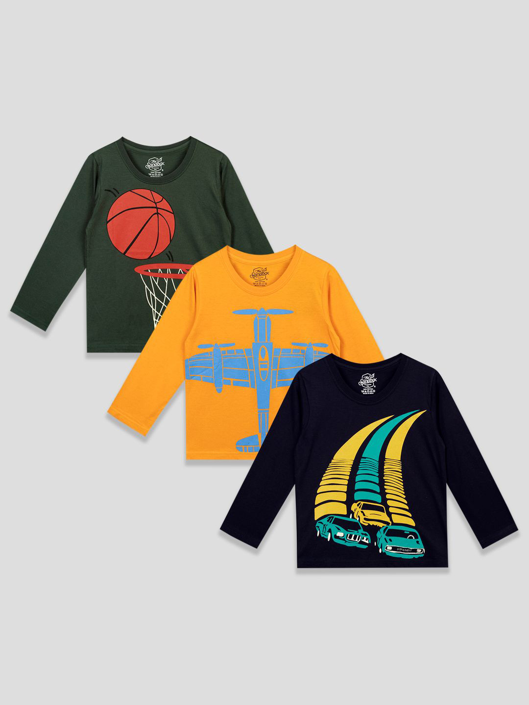 The Sandbox Clothing Co. Boys Pack of 3 Graphic Printed Round Neck Cotton T-shirts