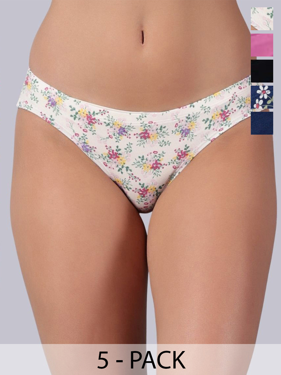 &CIRCUS Women Pack Of 5 Low-Rise Mid Coverage Micro Modal Fabric Bikini Briefs