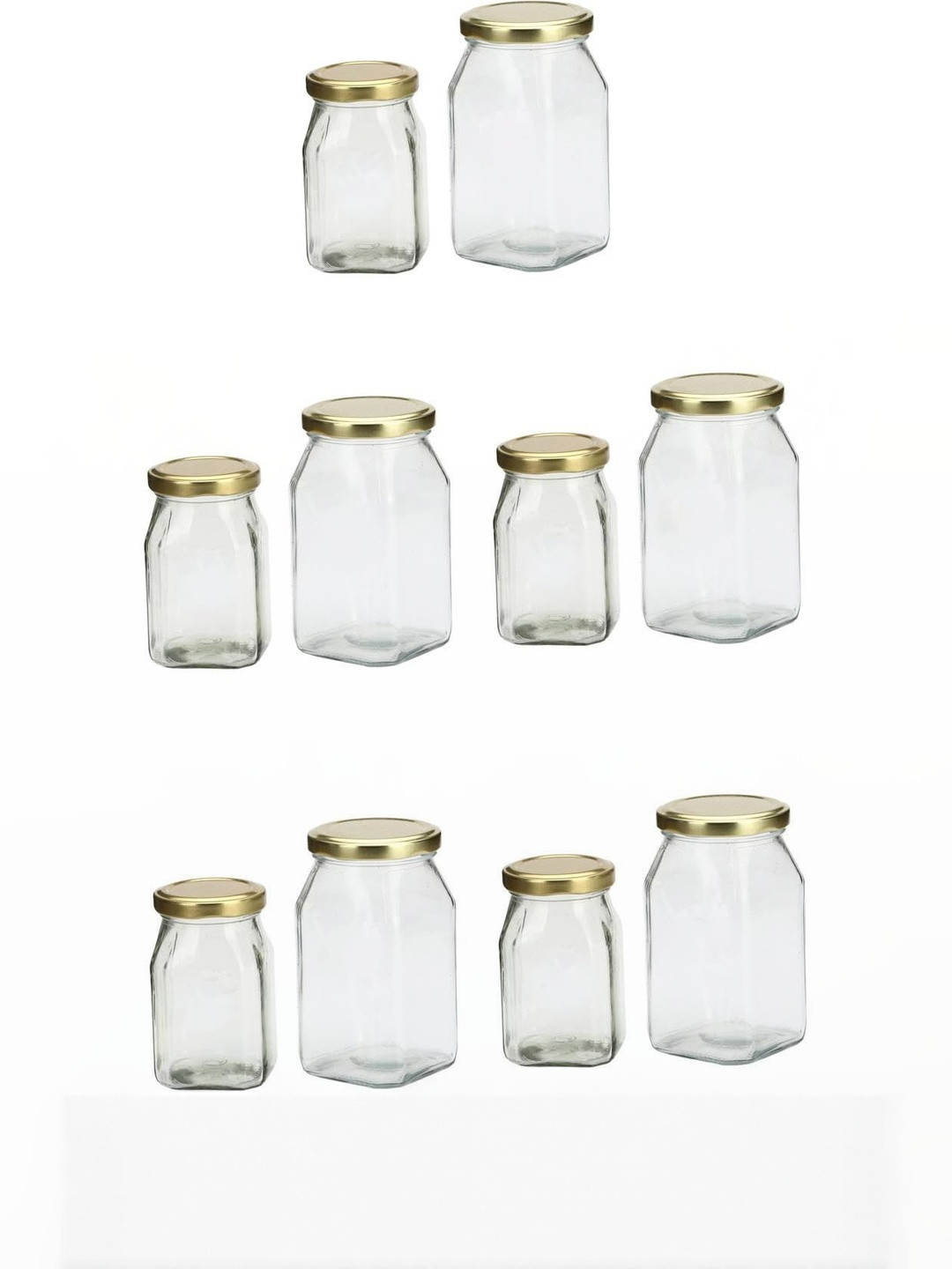 1ST TIME Transparent & Gold-Toned 10 Pieces Glass Dishwasher Safe Square Jars