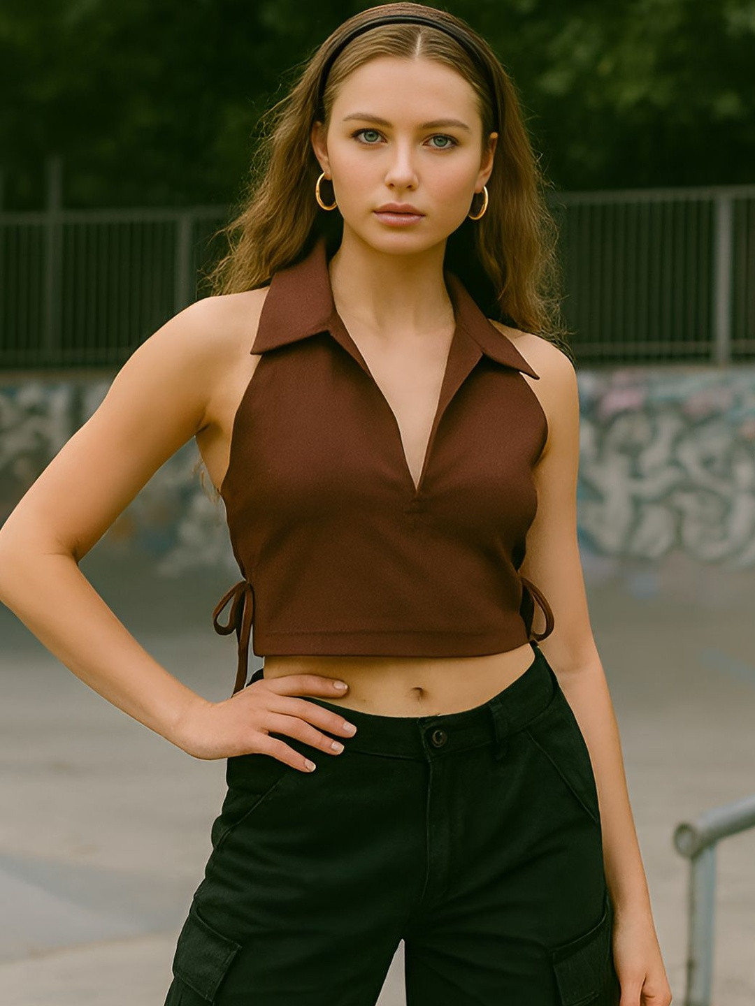 don't be basic Crepe Crop Top
